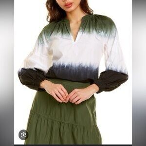 Derek Lam - Womens Ombre Long-Sleeve V-Neck Blouse - Green/Black/White